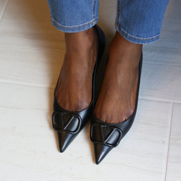 Black Valentino Garavani VLOGO Pointed Toe Ballet Flat - Picture 8 of 11